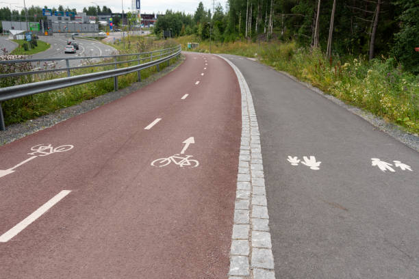 istock Cycle lane and pedestrian road signs 2166206712