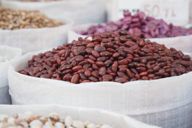 Closeup of red soy beans texture background