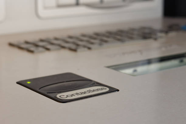 Close-up of bank ATM with card reader in foreground, spain