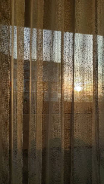 istock Soft sunlight filters through sheer curtains during sunrise. Vertical mobile photo. sstkvertical 2166213970