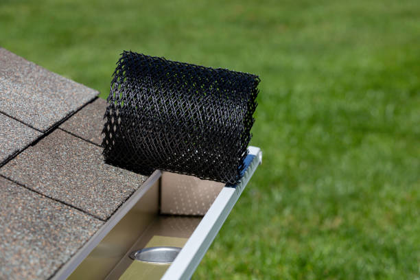 istock Installing gutter guard mesh screen on rain guttering. Home maintenance, yardwork and roof damage concept 2166221922