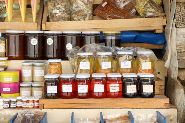istock Handmade jams displayed at the village market 2166235708
