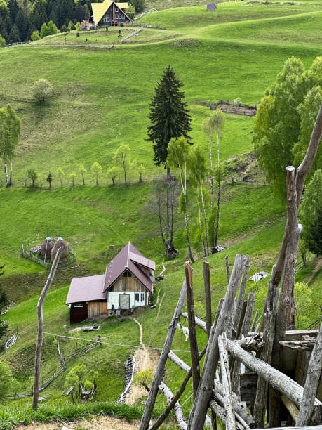 Pestera, Romania - May 2, 2024 - Peaceful springtime scene at a rural village about 45 minutes outside of Brasov in the popular Transylvania region.