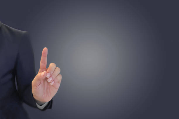Close up male hand touching or pointing to something isolated on white background with clipping path.