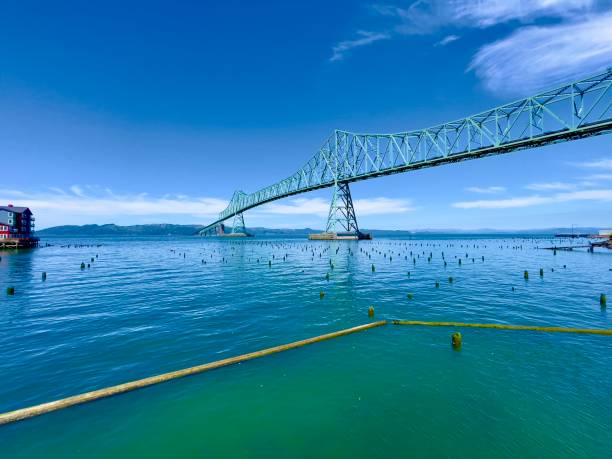 A view of the Columbia River under the Astoria bridge in Oregon