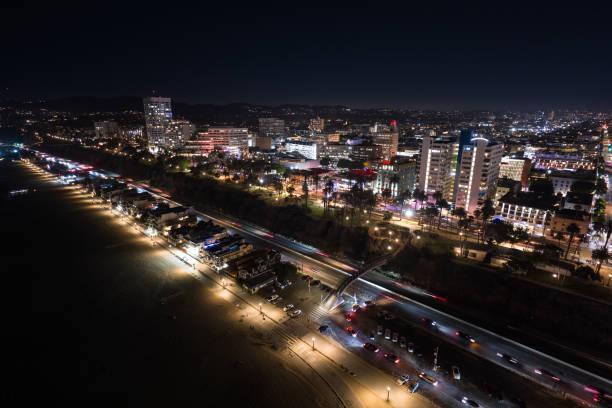 istock High Angle Drone View of Santa Monica, CA at Night 2166246846