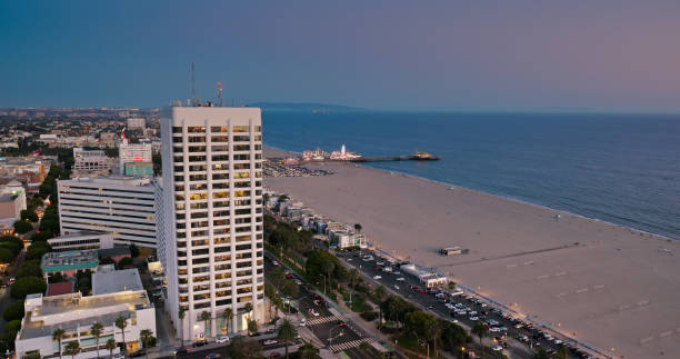 istock Santa Monica Beach on a Fall Sunset - Drone Shot 2166246867