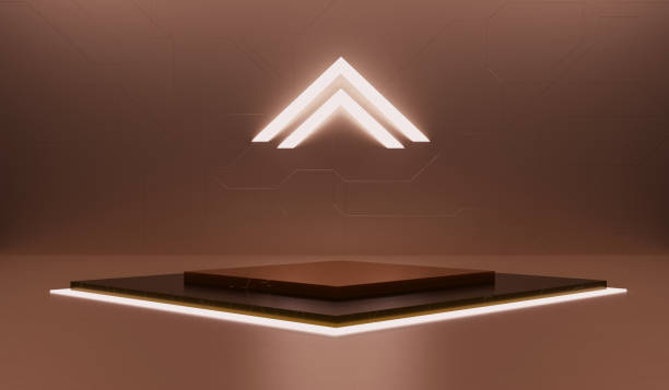 istock Technology Neon podium, Dark square podium, Product presentation, Dark digital scene, Glowing walkway, Showroom, Technology, Future, Modern, Sci Fi, 3D illustration 2166269644