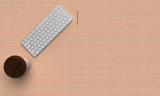 table wooden oak desk background copy space keyboard pencil coffee cup modern office background business interior architecture strategy commercial internet notebook computer professional marketing job