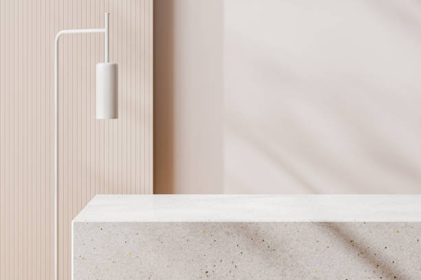 istock Minimalist product display with terrazzo table and modern lamp. 3D Rendering 2166279496