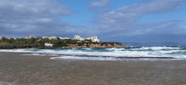 istock panoramic view of a beach in Greece at winter 2166282527