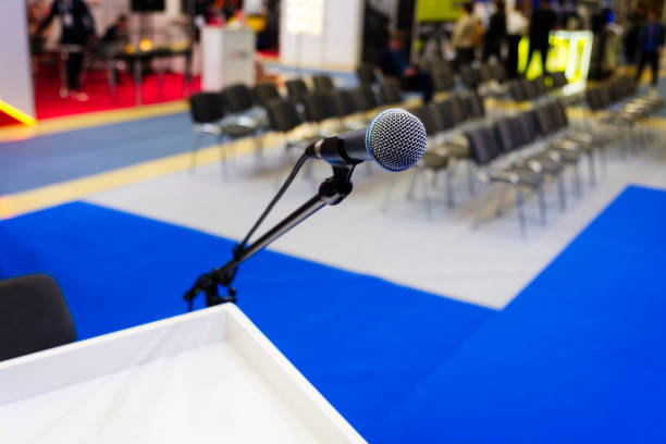 Microphone in the hall for a business conference and presentation