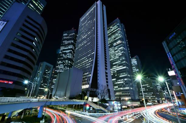 istock Nishi-Shinjuku night view and headlight trails 2166290435