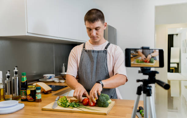 istock The chef is broadcasting live from workshop how to prepare a vegetarian food 2166291297