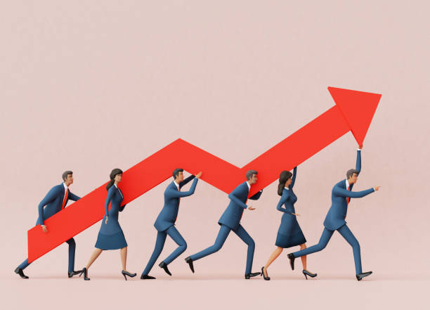 istock Group of business people running with red arrow, 3D rendering 2166301287