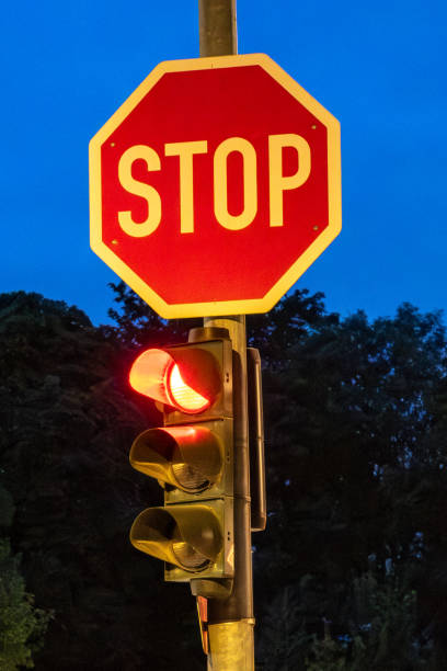 istock Road junction with traffic lights and stop sign 2166301751