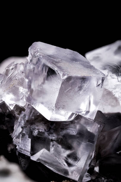 istock Colorless fluorite cube cluster on black background, specimen from France 2166301945