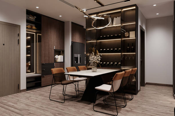 istock A dark spacious dining space offering a warm vibe. 2166309397