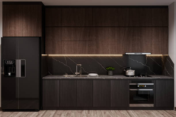 istock A dark spacious kitchen offering a warm vibe. 2166309398