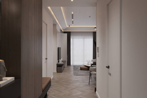 istock Corridor with living room closet view from modern house 2166309426