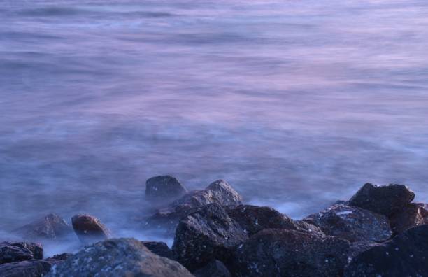 landscape of sea on sunset  at tilted pole beach in Thailand