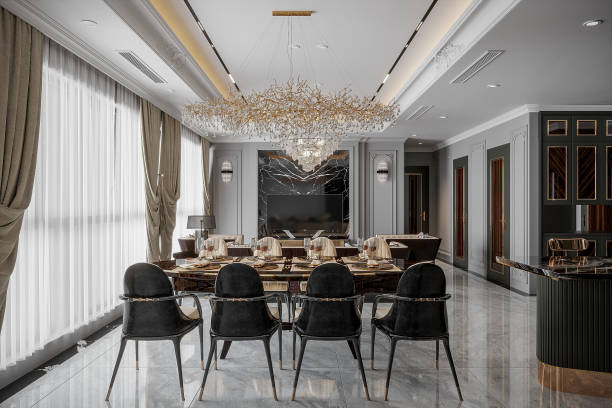 istock Interior design of modern dining room, bright and luxury apartment 2166311007