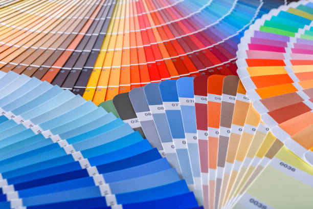 istock Color wheel for choosing paint tone.Painter and decorator work table, color swatches 2166311950