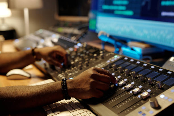 istock Adjusting Audio Levels on Professional Mixing Console 2166312086