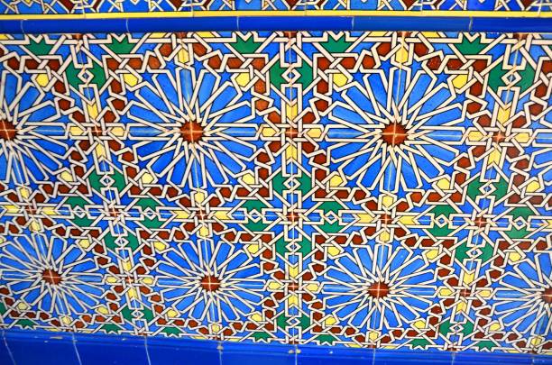 Close-up of a Moorish mosaic with abstract forms. This type of mosaic can be found in mosques in the arabian world.