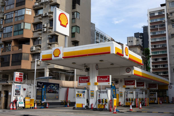 Hong Kong - August 11, 2024 : General view of the Shell petrol station in Kowloon, Hong Kong.