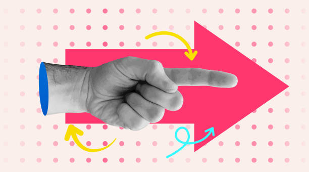 istock Trendy Retro Collage Hand pointing finger and forward arrow. Business success and startup development. Social media marketing and promotion. Indicate direction. Contemporary art vector illustration 2166328758