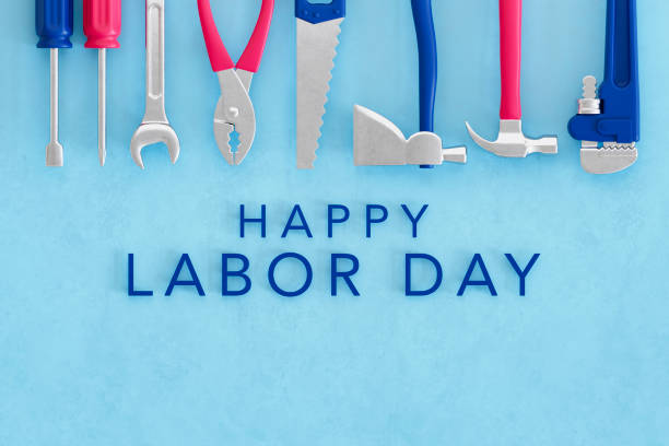 Happy Labor Day Background with Work Tools stock photo