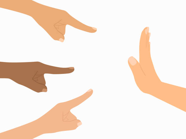 stockillustraties, clipart, cartoons en iconen met hand makes stop gesture to the index fingers pointing itself. victim blaming and social judgement concept - wijsvinger