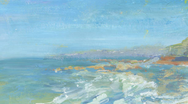 istock Abstract expression sea landscape background with blue and pink. Watercolors on paper texture 2166338154