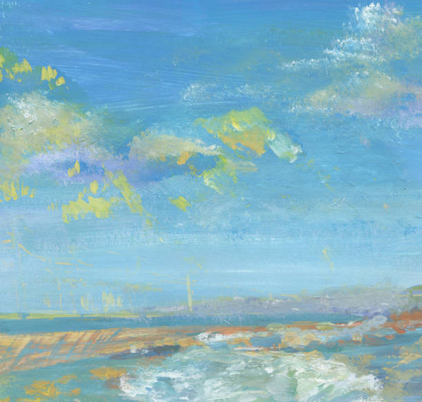 istock Abstract expression sea landscape background with blue and pink. Watercolors on paper texture 2166338208