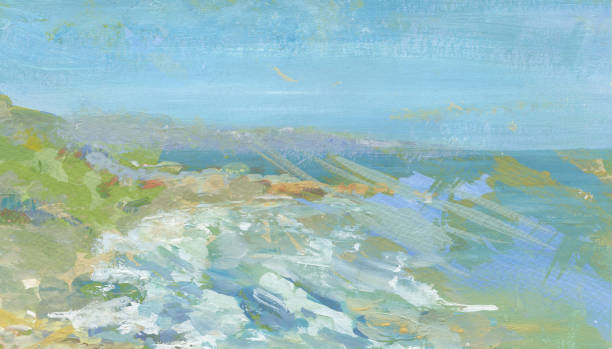 istock Abstract expression sea landscape background with blue and pink. Watercolors on paper texture 2166338496