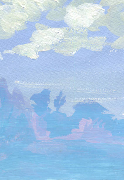 istock Abstract expression foggy evening background with blue and pink. Gouache on paper texture 2166338520