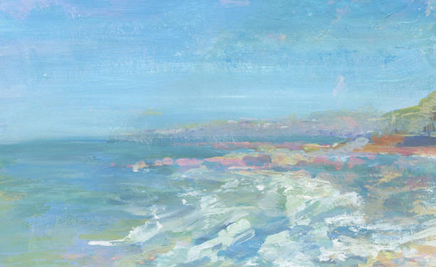 istock Abstract expression sea landscape background with blue and pink. Watercolors on paper texture 2166338580