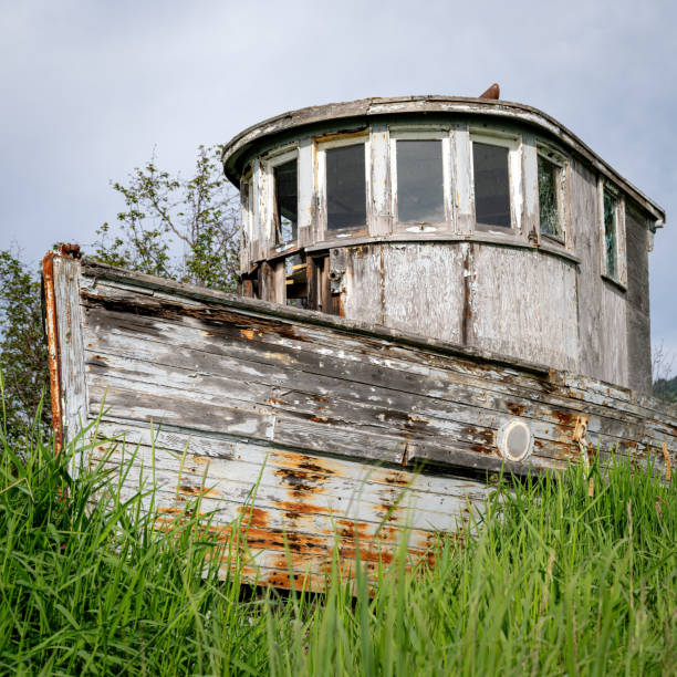 Weather wood boat forgotten by time