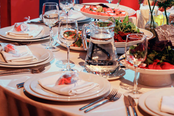 istock Beautifully served table with delicacies in a restaurant. Close-up, selective focus. 2166343322