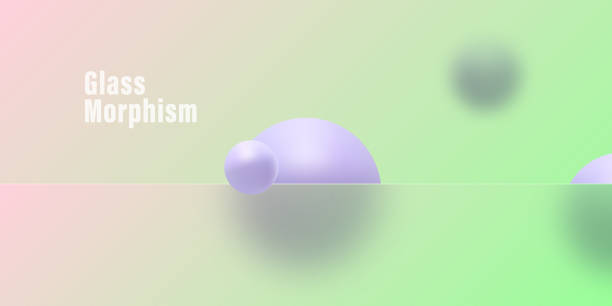 istock Website landing page template or banner design in glass morphism style. Frosted glass partition with colorful spheres. 2166346022