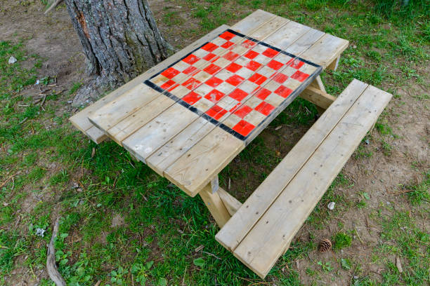 Chess Or Checkers Board Painted On Picnic Table