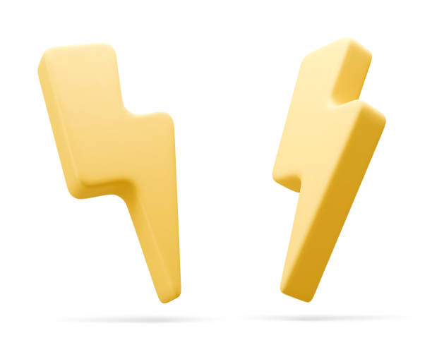 istock 3d vector illustration set of yellow charger symbol with rotation. Yellow sign thunder. Symbol of energy, danger. Minimalistic electrical discharge. 2166359069