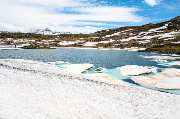 Totensee, Grimselpass is a stunning glacial lake situated at an altitude of 2,354 meters in the Swiss Alps. Early summer.