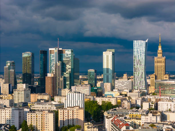 istock Warsaw city skyline (aerial view) 2166362360