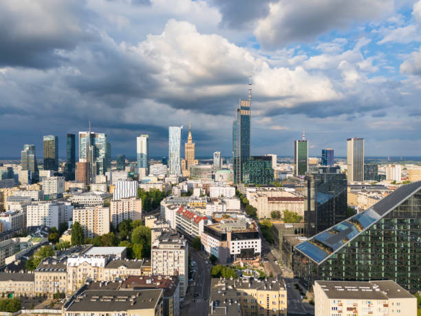 istock Warsaw city skyline (aerial view) 2166362366