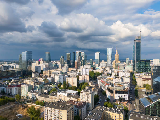 istock Warsaw city skyline (aerial view) 2166362368