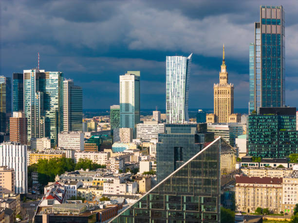 istock Warsaw city skyline (aerial view) 2166362371