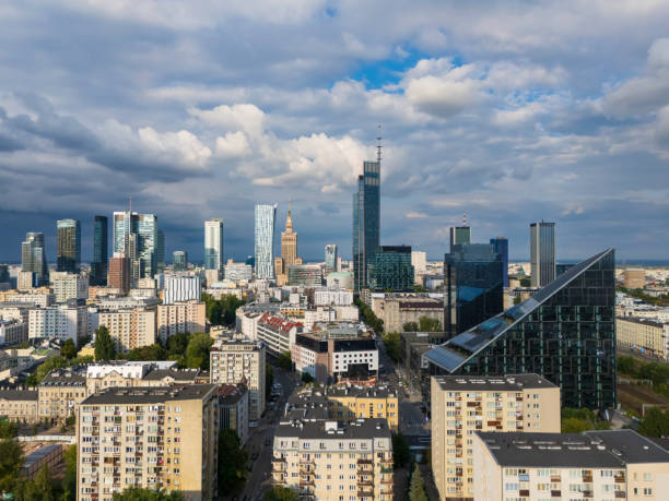 istock Warsaw city skyline (aerial view) 2166362376