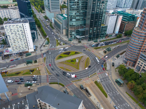 istock Warsaw city crossroads (aerial view) 2166362890